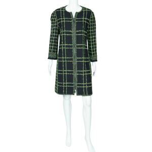 ANDREW GN Black Cotton Knit Floral Tweed Mid-Length Coat Size 46 US 14